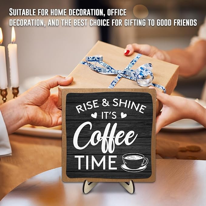Coffee Bar Decor Sign, Coffee Bar Accessories, Funny Coffee Bar Desk Decor, Rustic Wooden Plaque Coffee Sign Farmhouse Coffee Bar Derco Signs For Coffee Station, Coffee Shelf Decor(Black+Brown05) - Image 7
