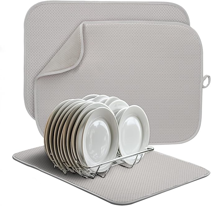 2 Pack Dish Drying Mat, Dish Drying Mats for Kitchen Counter, Microfiber Dish Dryer Mat, Large 20" x 15" Drainer Mats, Highly Absorbent, Machine Washable (Gray) by FullBeDare