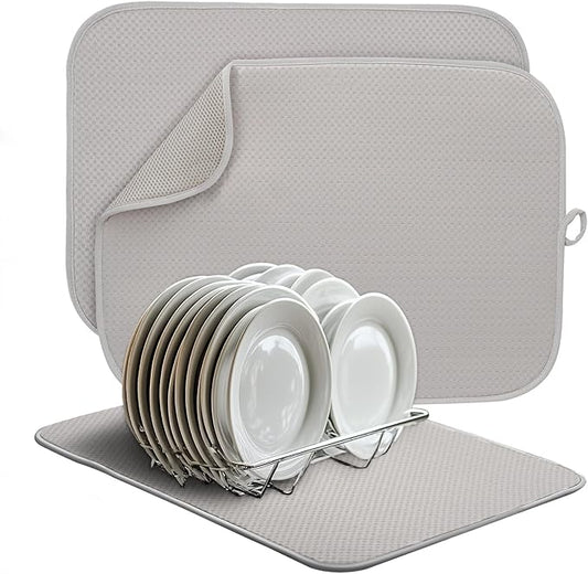 2 Pack Dish Drying Mat, Dish Drying Mats for Kitchen Counter, Microfiber Dish Dryer Mat, Large 20" x 15" Drainer Mats, Highly Absorbent, Machine Washable (Gray) by FullBeDare