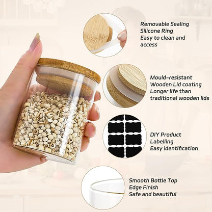 12 Packs Round Spice Jars with Label, 8oz Stackable Airtight Food Storage Containers, Practical Small Glass Jars to Go for Cookie, Coffee, Yogurt, Overnight Oats, Sugar, qtip, cotton balls and Candle - Image 3
