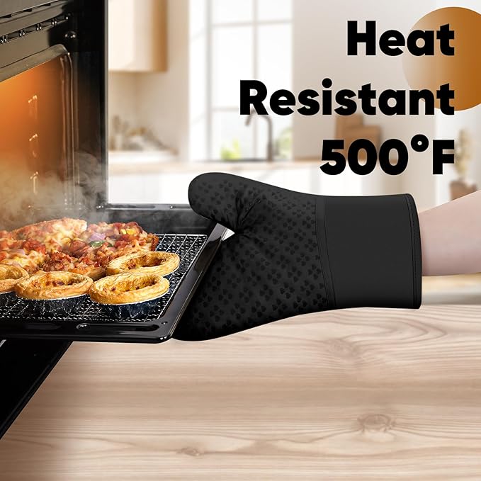 Oven Mitts and Pot Holders 4 Sets, Heat Resistant 500 ℉ Oven Mitt and Pot Holder,Oven Glove&Potholders with Non-Slip Silicone Surface,Kitchen Essentials for Cooking/Baking/BBQ-Black - Image 6