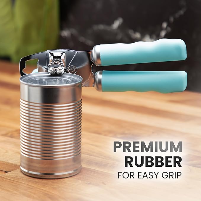 Zulay Kitchen Heavy Duty Stainless Steel Can Opener Manual with Bottle Opener - Rust Proof Manual Can Opener With Turn Knob & Comfy Soft Grip Handles - Teal - Image 8