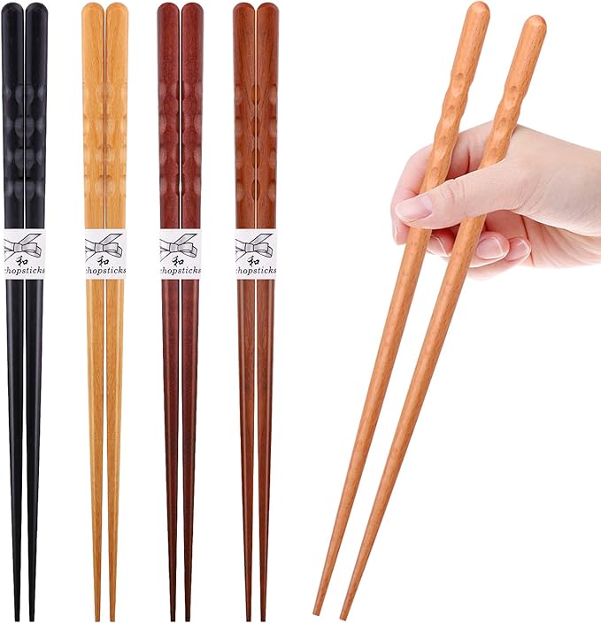 GLAMFIELDS Reusable Chopsticks Japanese Natural Wooden 5 Pairs Classic Style Lightweight Hand-Carved Safe Chop Sticks 8.8 Inch/22.5cm Gift Set - Image 4