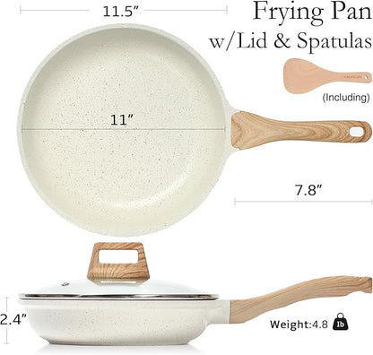ESLITE LIFE Nonstick Ceramic Frying Pan Skillet with Lid, Non-Toxic Egg Omelette Kitchen Cooking Pans Compatible with All Stovetops (Gas, Electric & Induction), PTFE & PFOA Free (White, 11" w/Lid) - Image 2