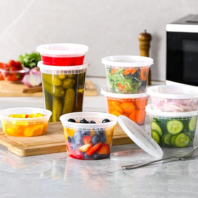 AOZITA 48 Sets Plastic Deli Containers With Lids, 8 oz 16oz 32oz Variety pack, Airtight Food Storage Containers, Freezer/Dishwasher/Microwave Safe, Soup Containers For Takeout Food Storage - Image 6