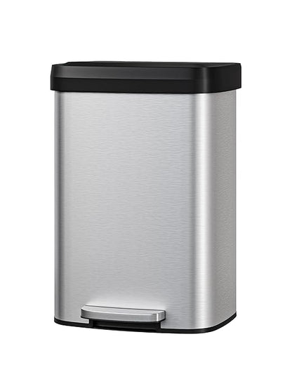 Garvee 13 gal / 50 L Stainless Steel Trash Can with Lid, Large Garbage Can for Kitchen, Rustproof Step-on Kitchen Metal Trash Bin with Liner Rim, Rear Handle, Soft Close Plastic Lid, Silver by Garvee