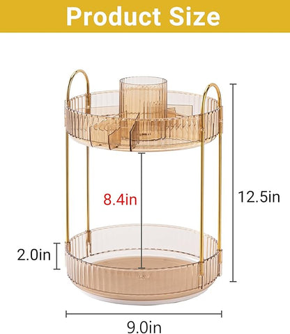 Asayuee 360 Rotating Makeup Organizer,2 Tier Large Capacity Make Up Organizers and Storage,Skincare Perfume Vanity Organizers,Bathroom Cosmetics Storage Organizer Countertop(Gold) - Image 4