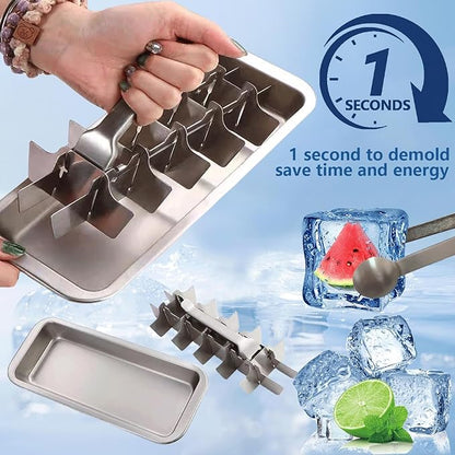 Stainless Steel Ice Cube Trays, Metal Ice Cube Trays for Freezer Vintage Inspired Design with Release Lever Remove Handle for Making Large Cubes Kitchen & Bar (2 pcs) - Image 5