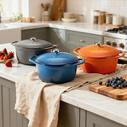 Overmont Enameled Cast Iron Dutch Oven - 5.5QT Pot with Wide Handles Lid Cookbook & Cotton Potholders - Heavy-Duty Pre-Seasoned Cookware Oven Safe to 500°F for Braising, Stews, Roasting, Sourdough Baking - Image 7