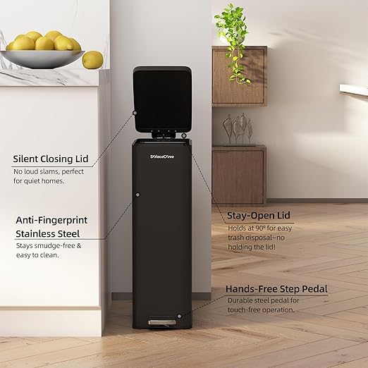 Soft-Close Trash Can with lid，8 Gallon/30L Anti-Fingerprint Stainless Steel Garbage Can with Foot Pedal for Kitchen, Black - Image 4