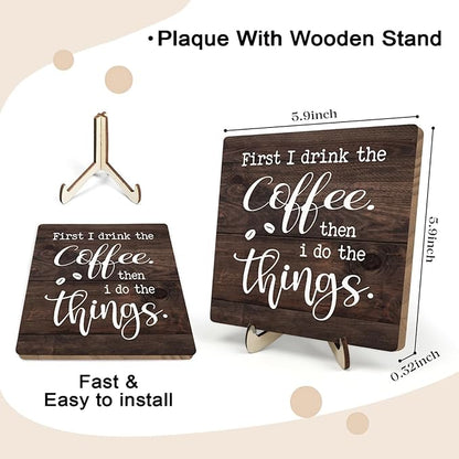 Vintage Coffee Bar Sign Plaque,Rustic Wooden Tabletop Plaque with Stand, Minimalist Farmhouse Kitchen Counter Sign for Coffee Station, Cute Mini Café Bar Decor Gift 5.9x5.9Inch - Image 2