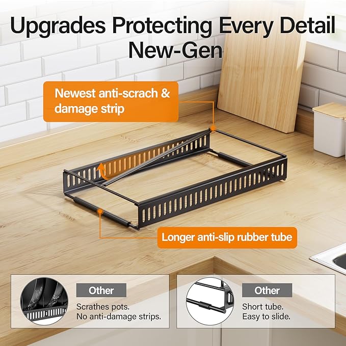 ORDORA Pots and Pans Organizer Under Cabinet, Expandable Cutting Board Pot Lid Organizer for Cabinet Holder with 10 Adjustable Dividers for Kitchen Storage - Image 3