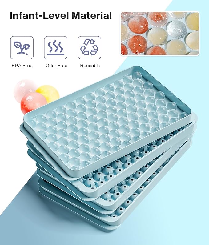 Mini Ice Cube Trays for Freezer - 0.6 IN Tiny Round Pebble Nugget Ice Mold Trays with Lid and Bin, Crushed Ice Trays Makes 104x4 pcs Ice balls - Easy Release Ice Maker for Cocktails, Drinks, Whisky - Image 4