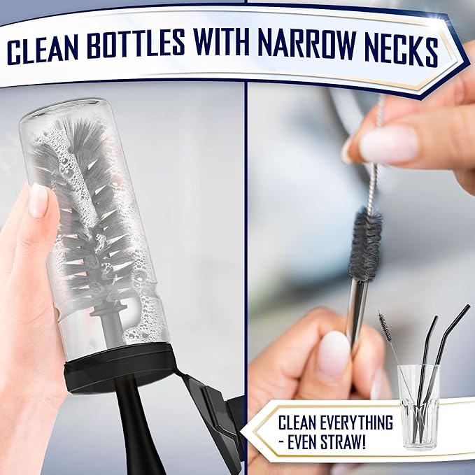 Dish Brush Set of 4 - Kitchen Scrub Brushes with Non-Slip Long Handle for Cleaning, Scrubber, Dishwashing, Dishes, Bottles, Straws, Cups, Pots & Sink, Black - Image 6