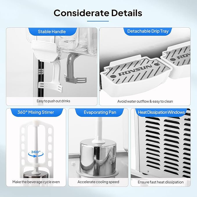 ROVSUN 9.6 Gallon/36L Commercial Beverage Dispenser Drink Dispenser, 18L X 2 Tanks Commercial Juice Dispenser Stainless Steel with Thermostat Controller for Home Restaurant Bar Party 110V/60HZ - Image 6