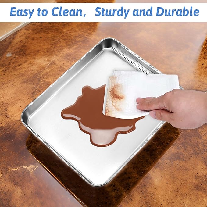 2Pcs Toaster Oven Pans for Baking, 9x11 Baking Sheets Cookie Sheet Stainless Steel Small Replacement Trays for Toaster
