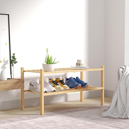 ROMGUAR CRAFT 2 Tier Bamboo Shoe Rack for Closet Free Standing Wood Shoe Shelf for Entryway Small Space Stackable 27"x11"x13" (Natural) - Image 7