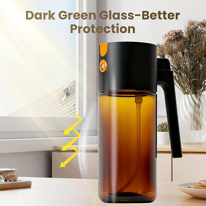 Olive Oil Spray Bottle Dispenser, 2-in-1 Glass Material Kitchen Cooking Oil Sprayer, 17 oz/500 ml Cooking Spray, Glass Spray Bottle with Tipper, Food Grade Spray for Kitchen, Salad, Frying, Barbecue - Image 7