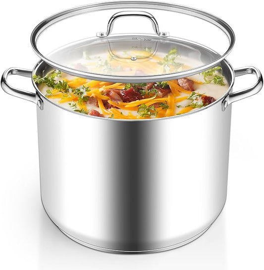 Stainless Steel Stock Pot, Homikit 24 Quart Large Stockpot Soup Pot with Lid, Tri-ply Bottom Cookware for Induction Gas Various Stovetops, Seafood Sauce Canning Cooking Pot for Large Group and Events by Homikit