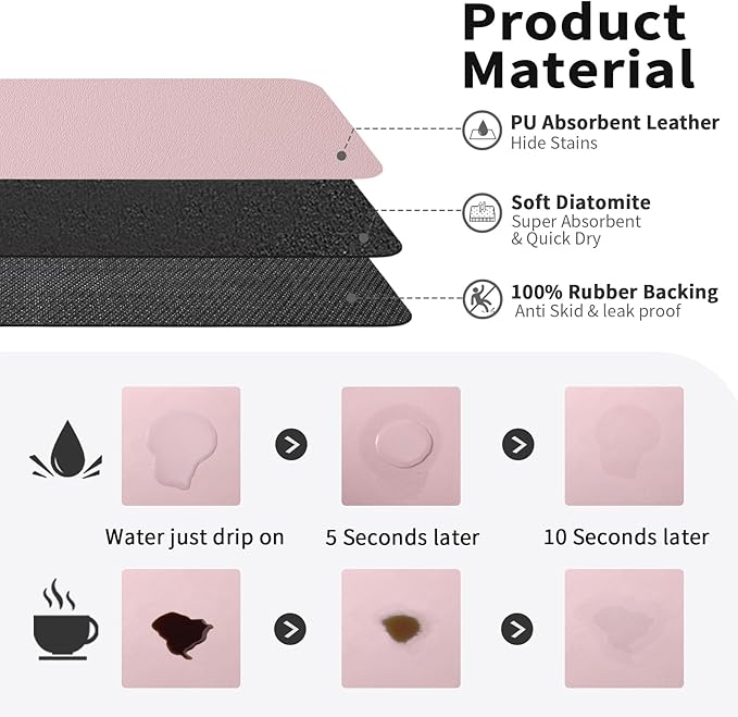 HotLive Coffee Mat - Absorbent Hide Stain Rubber Backed Dish Drying Mat for Kitchen Counter - Bar Mats for Countertops Accessories Fit Under Coffee Maker Espresso Machine - Image 2