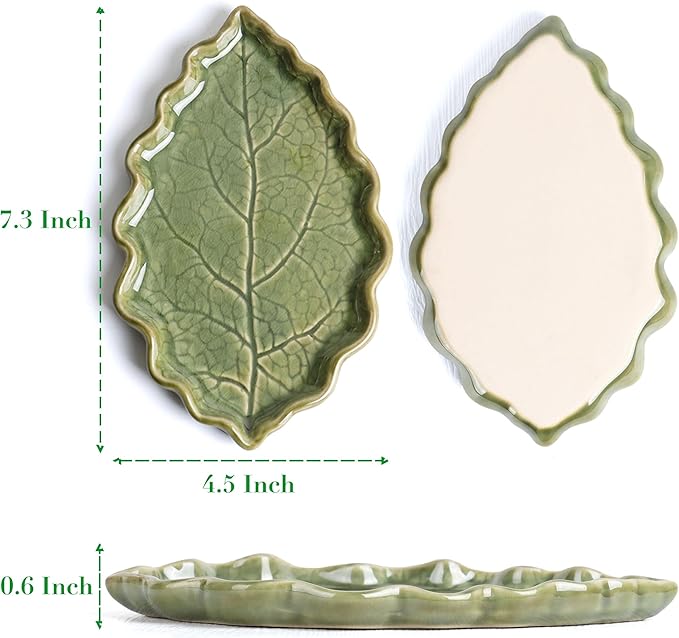 Ceramic Spoon Rest for Stove Top - Cute Green Leaf Shaped Spoon Rest/Spoon Holder for Kitchen Countertop - Cooking Kitchen Spoon Rest Utensil Rest Spatula Rest (Green) - Image 4