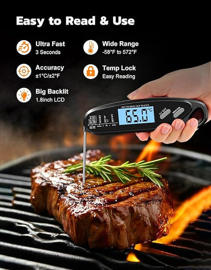 Instant Read Meat Thermometer Digital with Dual Probe, Food Thermometer for Cooking & Grilling, Large Backlit & Calibration, Grill Thermometer for Outside/Kitchen/Oven//Smoker/BBQ/Baking, Black - Image 3