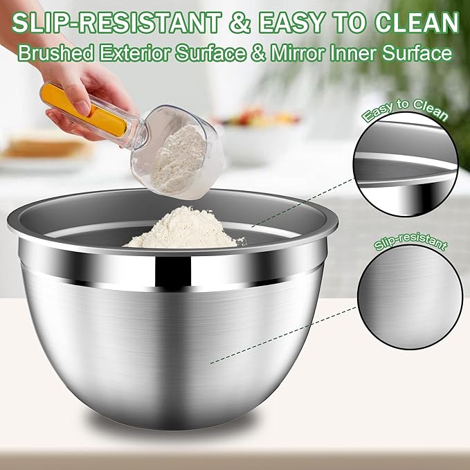 DUTZUN Mixing Bowls with Lids Set, Stainless Steel Mixing Bowls with Colander, Strainer with Mixing Bowl Set, Serving Bowl Kitchen Gift, Size 4.5, 2.5, 2, 1.5QT - Black - Image 6