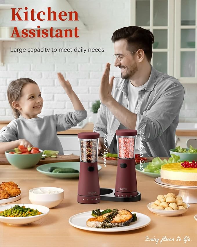 Electric Salt and Pepper Grinder Set with Storage Base, Stainless Steel Rechargeable Salt and Pepper Grinder Set with 4.5 oz Large Capacity, 1.8" Wide Mouth, Adjustable Coarseness, Ideal for Kitchen - Image 8
