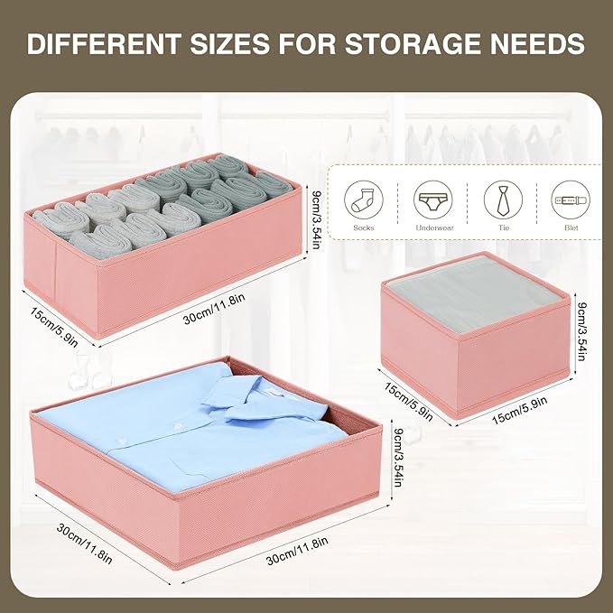 DIMJ Fabric Drawer Organizer Bins - 12 Pack Foldable Sock & Clothes Organizer - Pink - Image 5