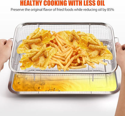 Air Fryer Basket for Oven 18.7"x12.8", 2 Pack Extra Large Air Fryer Basket and Tray Stainless Steel Oven Air Fryer Pan Rack for Cooking Baking and Broiling