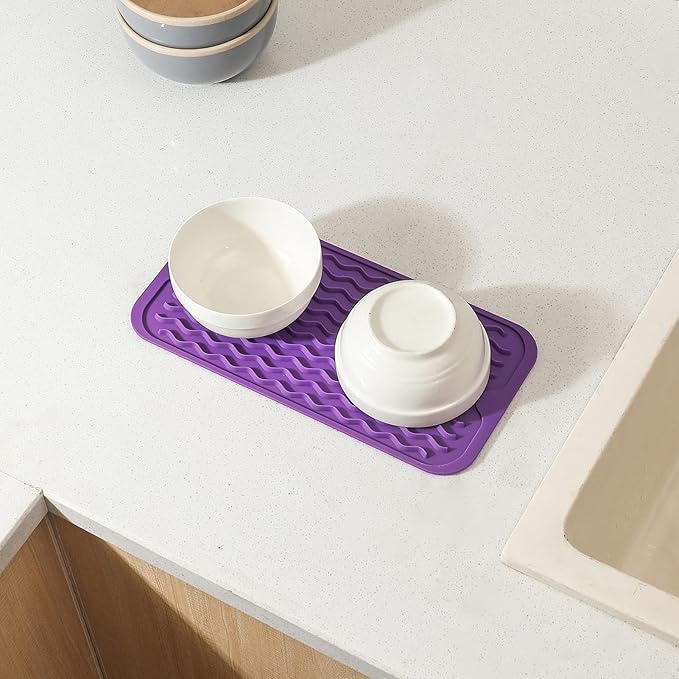 MicoYang Silicone Dish Drying Mat for Multiple Usage,Easy clean,Eco-friendly,Heat-resistant Silicone Mat for Kitchen Counter or Sink,Refrigerator or Drawer Liner Purple S 12 inches x 6 inches - Image 8