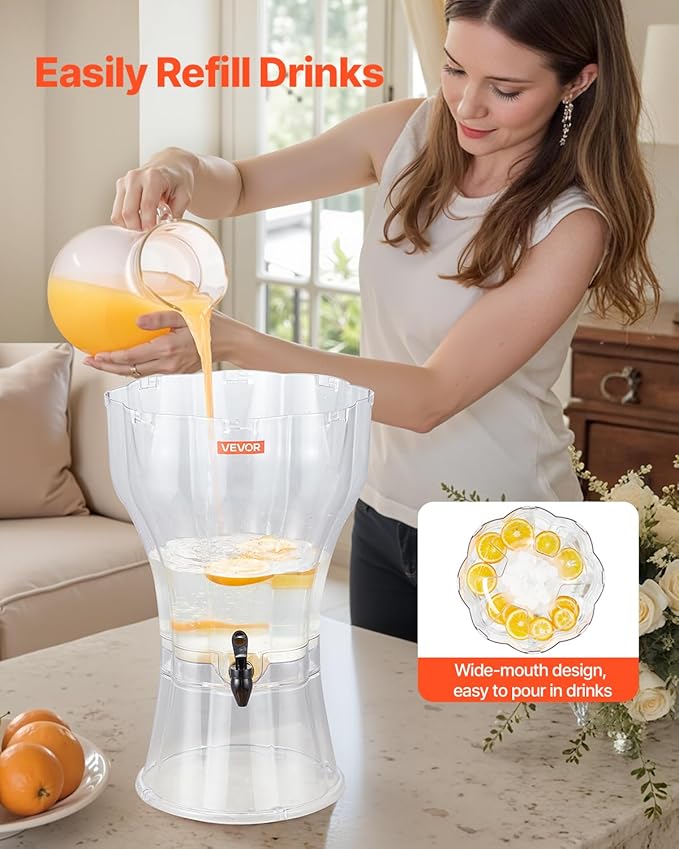 VEVOR Beverage Dispenser, 3.4 Gallon Drink Dispenser for Parties, Plastic Juice Dispensers with No-Drip Spigot, Iced Tea Lemonade Juice Water Dispensers, for Restaurants, Hotels, Parties - Image 5