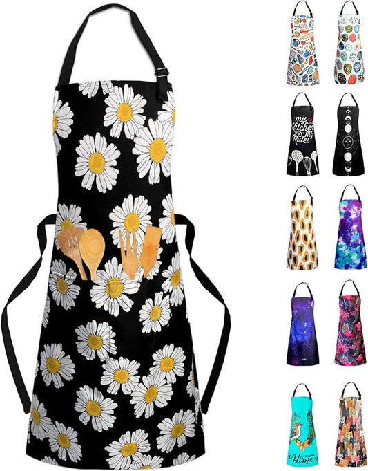 Adjustable Waterproof Apron Bib Apron with 2 Pockets Cooking Kitchen Aprons for Women Men Chef