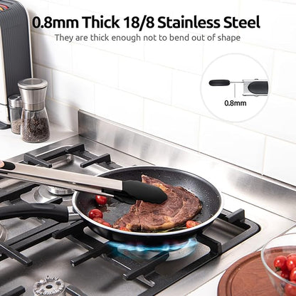 600ºF Heat Resistant Kitchen Tongs: U-Taste 16 inch Extra Long Large Silicone Cooking Tong with Sturdy Non Stick Rubber Tips & Non Slip Silicon Coated 18/8 Stainless Steel Handle for Grill BBQ (Black) - Image 5