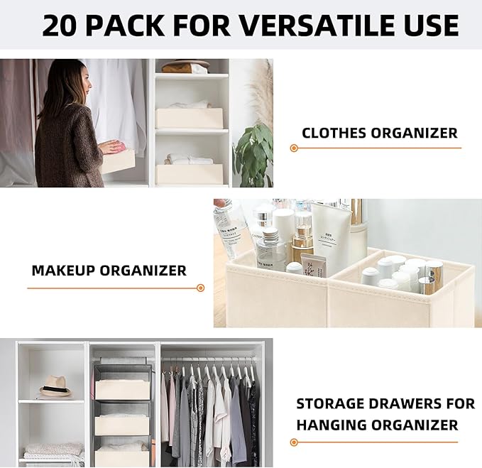 【FAMILY PACK】Drawer Organizer Clothes, 20 Pack Dresser Organizer Bins for Baby Clothes - Underwear Bra Sock Organizer - Fabric Closet Organization and Storage Dividers for Nursery Bedroom Dorm - Image 5