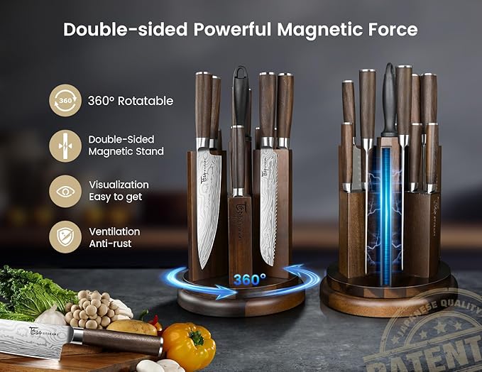 SYOKAMI 2026 Upgrade Knife Set 14 Piece Japanese Style Kitchen Knife Set With 360° Rotatable Magnetic Block, Sharp High Carbon Stainless Steel Knives Sets with Steak Knives and Sharpener, Gift for Mom - Image 2