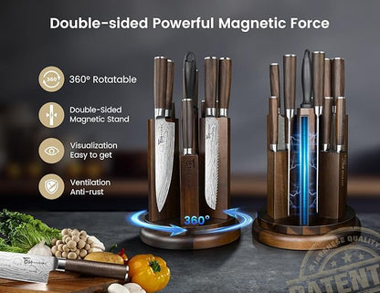 SYOKAMI 2026 Upgrade Knife Set 14 Piece Japanese Style Kitchen Knife Set With 360° Rotatable Magnetic Block, Sharp High Carbon Stainless Steel Knives Sets with Steak Knives and Sharpener, Gift for Mom - Image 2