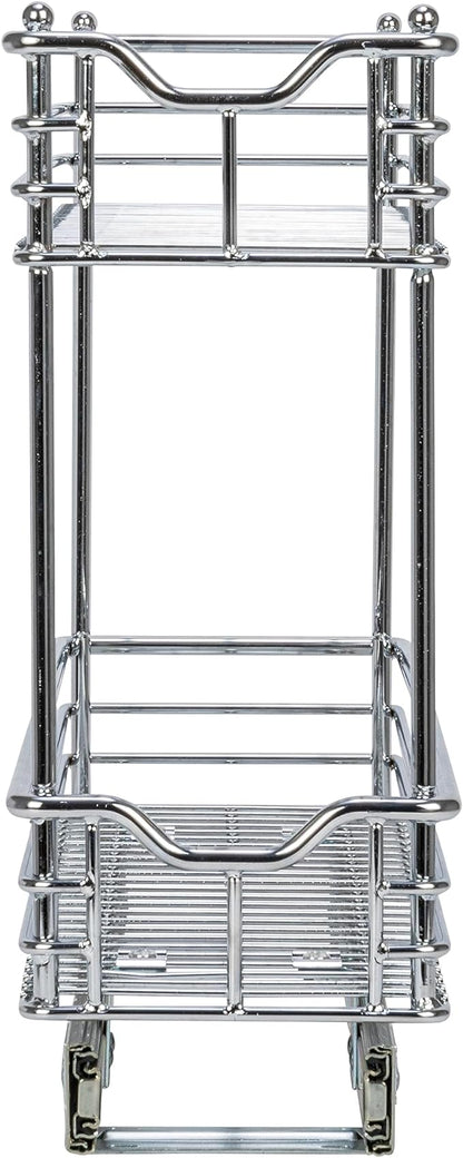 Household Essentials Glidez Multipurpose Chrome-Plated Steel Pull-Out/Slide-Out Storage Organizer for Under Cabinet Use - 2-Tier Design - Fits Standard Size Cabinet or Shelf, Chrome