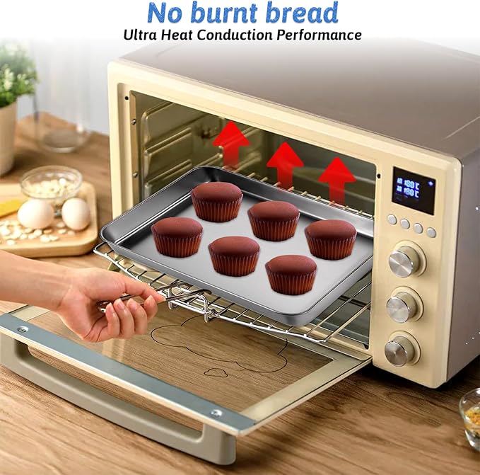 2Pcs Toaster Oven Pans for Baking, 9x11 Baking Sheets Cookie Sheet Stainless Steel Small Replacement Trays for Toaster