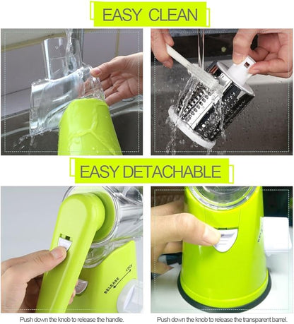 Cambom Rotary Cheese Grater Hand Crank Cheese Shredder for Fresh Cheese, Vegetable, Nuts,Non-slip Suction Base, Free Cleaning Brush Three Blades, Green - Image 8
