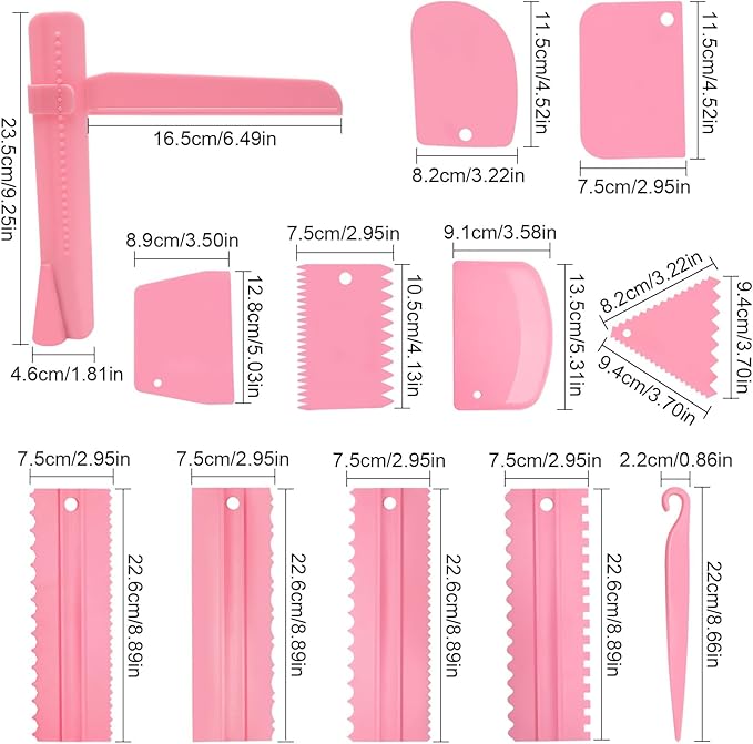 12 Pcs Adjustable Cake Smoother Set, Plastic Cake Decorating Tools Comb and Dough Scrapers for Baking Pastries (Pink) - Image 2