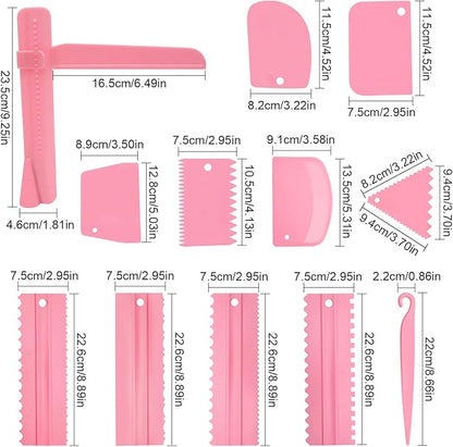12 Pcs Adjustable Cake Smoother Set, Plastic Cake Decorating Tools Comb and Dough Scrapers for Baking Pastries (Pink) - Image 2