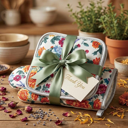 Floral Oven Mitts and Pot Holders Sets 2 Pcs, Canvas Heat Resistant Kitchen Mittens with Hot Pads, Vintage Farmhouse Country Decor, Non-Slip Cooking Baking Grilling Gifts for Women Mom (Flower4)