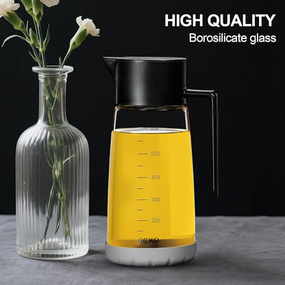 Olive Oil Dispenser Bottle for Kitchen with Leakproof and Dust Cover, Auto-Open & Close Glass Olive Oil Bottle with Non-Slip Bottom 600ml Cooking Oil and Vinegar Cruet Dispenser (Blue)