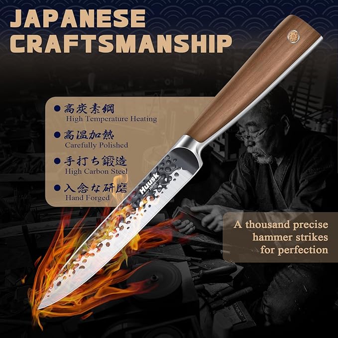 Huusk Kitchen Utility Knife 5.5" Paring Knife Ultra Sharp High Carbon Steel Tomato Knives Japan Chef Knife Multipurpose Kitchen Knife for Fruit and Vegetable with Premium Present Box - Image 3