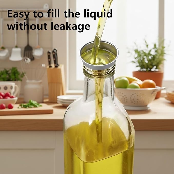 WERTIOO 6 PACK Glass Olive Oil Dispenser Bottle, 17 OZ/500ml Oil Dispenser for Kitchen with 6 Pourer, 3 Stainless Steel Funnel & 1 Pen and 8 Label for Kitchen - Image 4