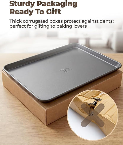 Bake Choice 2 Pack Half Sheet Pans 18x13 In with 100 Pcs Parchment Paper, Heavy Duty Carbon Steel, Warp Resistant Nonstick Baking Sheet, Commercial Grade Cookie Sheets for Oven Baking Roasting - Image 6
