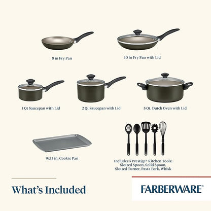 Farberware Dishwasher Safe Nonstick Cookware Pots and Pans Set, 15 Piece, Pewter - Image 2