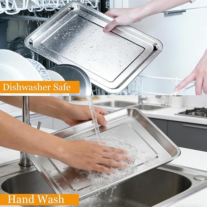 Baking Pan Stainless Steel Set of 2, 12.4"x11" Air Fryer Pan Replacement Tray for Cuisinart TOA-060 and TOA-065 TOA-70 Airfryer Toaster Oven Accessories Parts for Cooking Bread and Broiling, NonStick