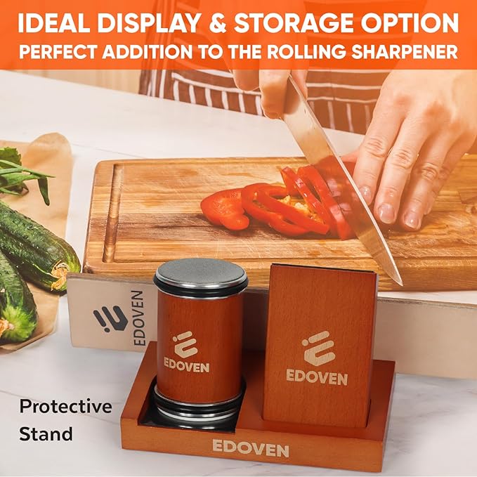 Premium Rolling Knife Sharpener Kit - Magnetic Manual Knife Sharpener with Diamond & Ceramic Discs, Two Extra Discs, Leather Strop & Stand, 15° & 20° Angle Guides, Gift for Chefs & Home Cooks - Image 8